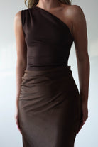 Kashia Draped Satin Maxi Dress | Brown | Oh Hello Clothing | XS (6)