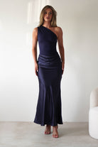 Kashia Draped Satin Maxi Dress | Navy | Oh Hello Clothing | XS (6)