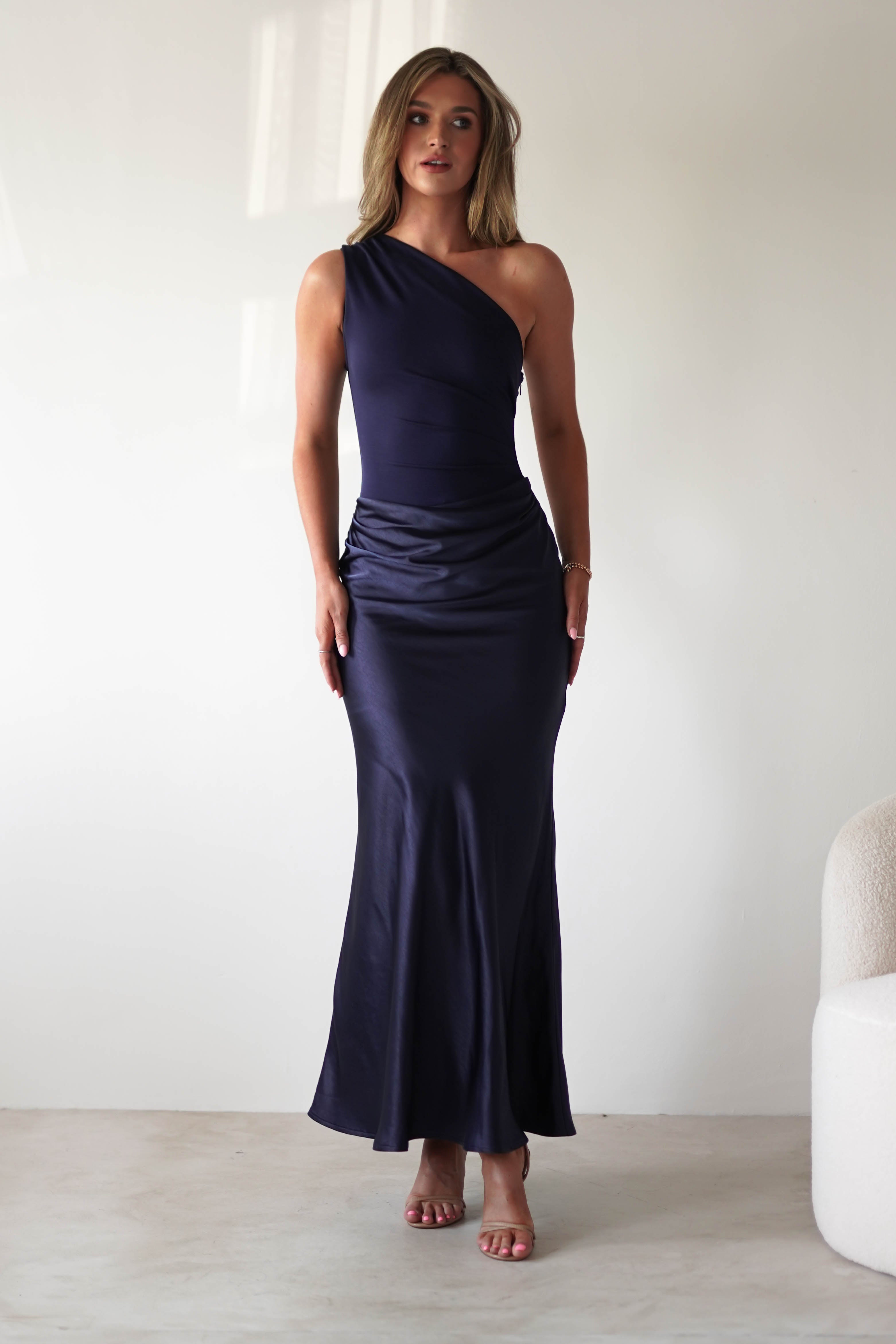Kashia Draped Satin Maxi Dress | Navy | Oh Hello Clothing | XS (6)