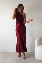 Kashia Draped Satin Maxi Dress | Wine | Oh Hello Clothing | XS (6)