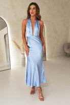 Kaylah Satin Halter Neck Maxi Dress | Light Blue - Oh Hello Clothing