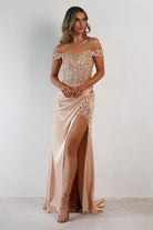 Khacy Embellished Gown | Champagne/Gold - Oh Hello Clothing