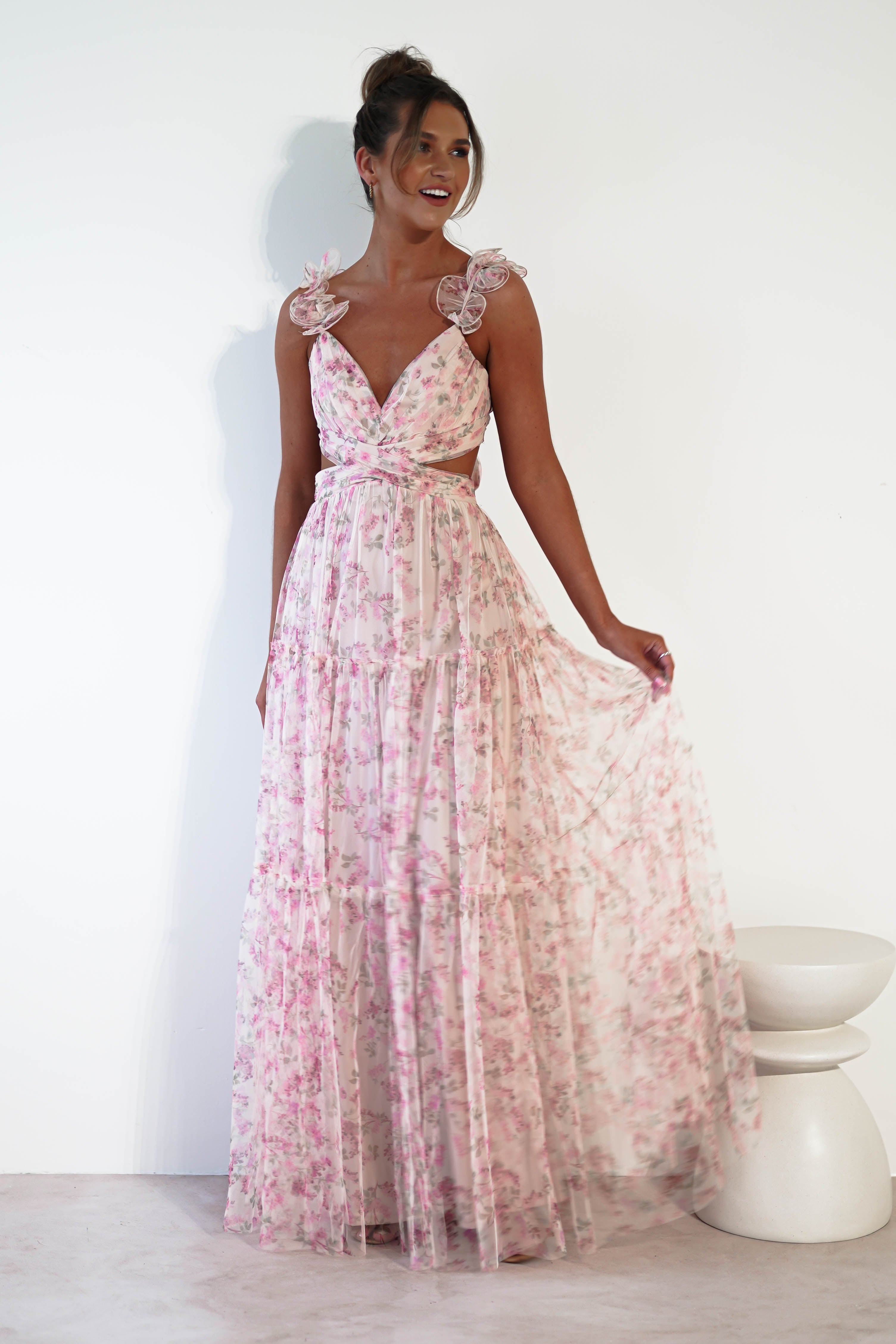 Khristina Floral Tulle Maxi Dress | Cream - Oh Hello Clothing