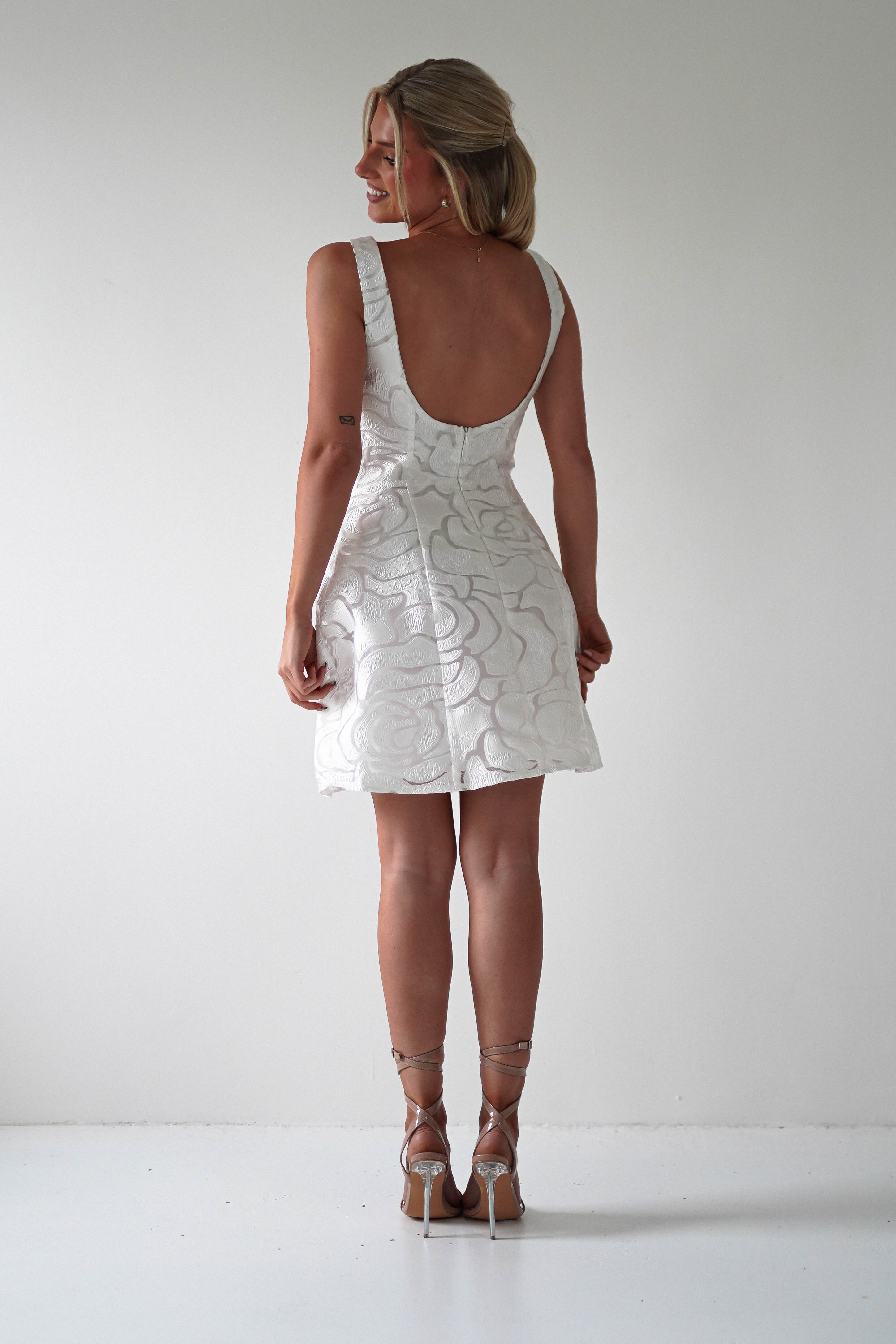 Lanie Round Neck Mini Dress | White | Oh Hello Clothing | XS (6)