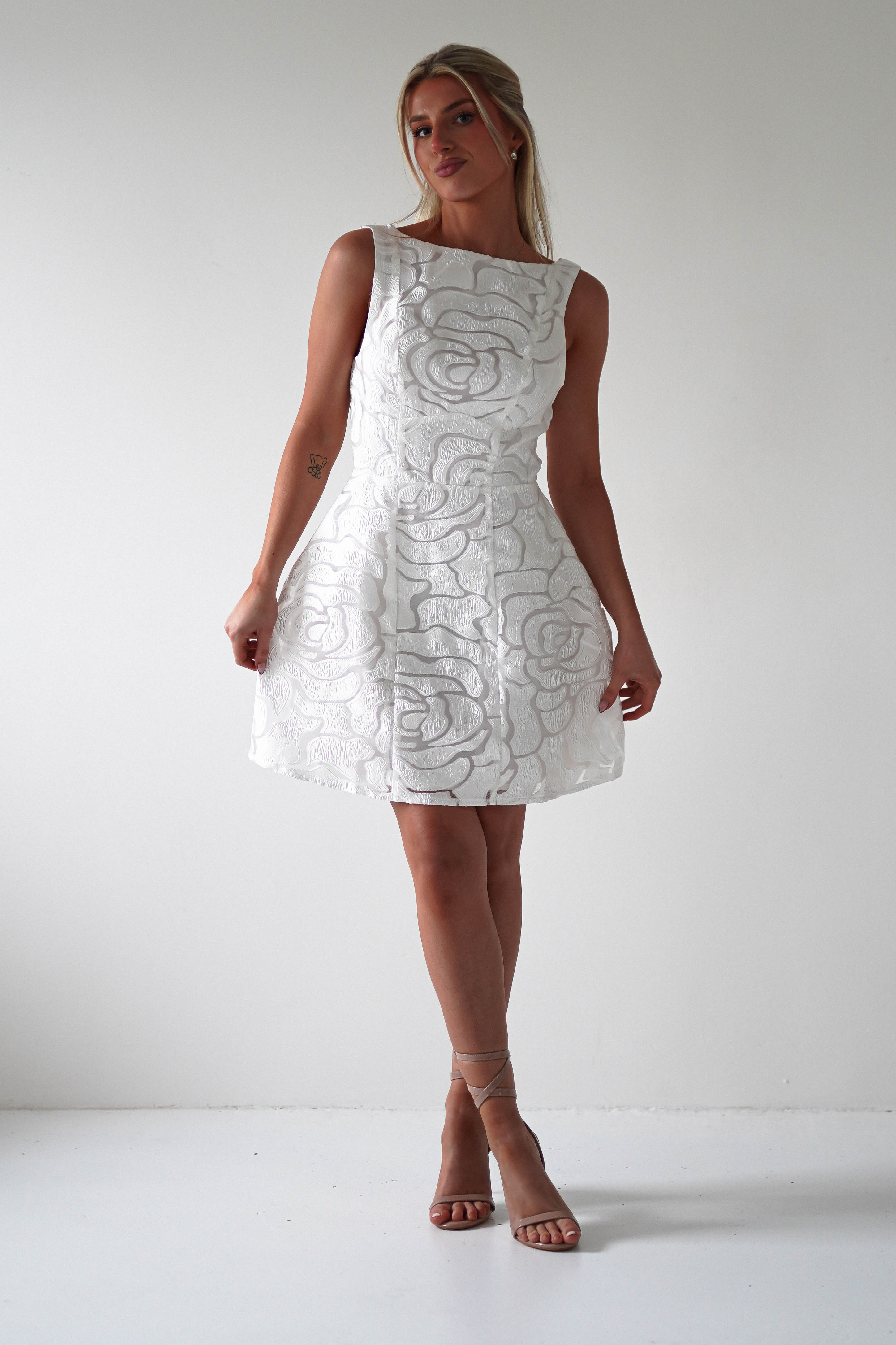Lanie Round Neck Mini Dress | White | Oh Hello Clothing | XS (6)