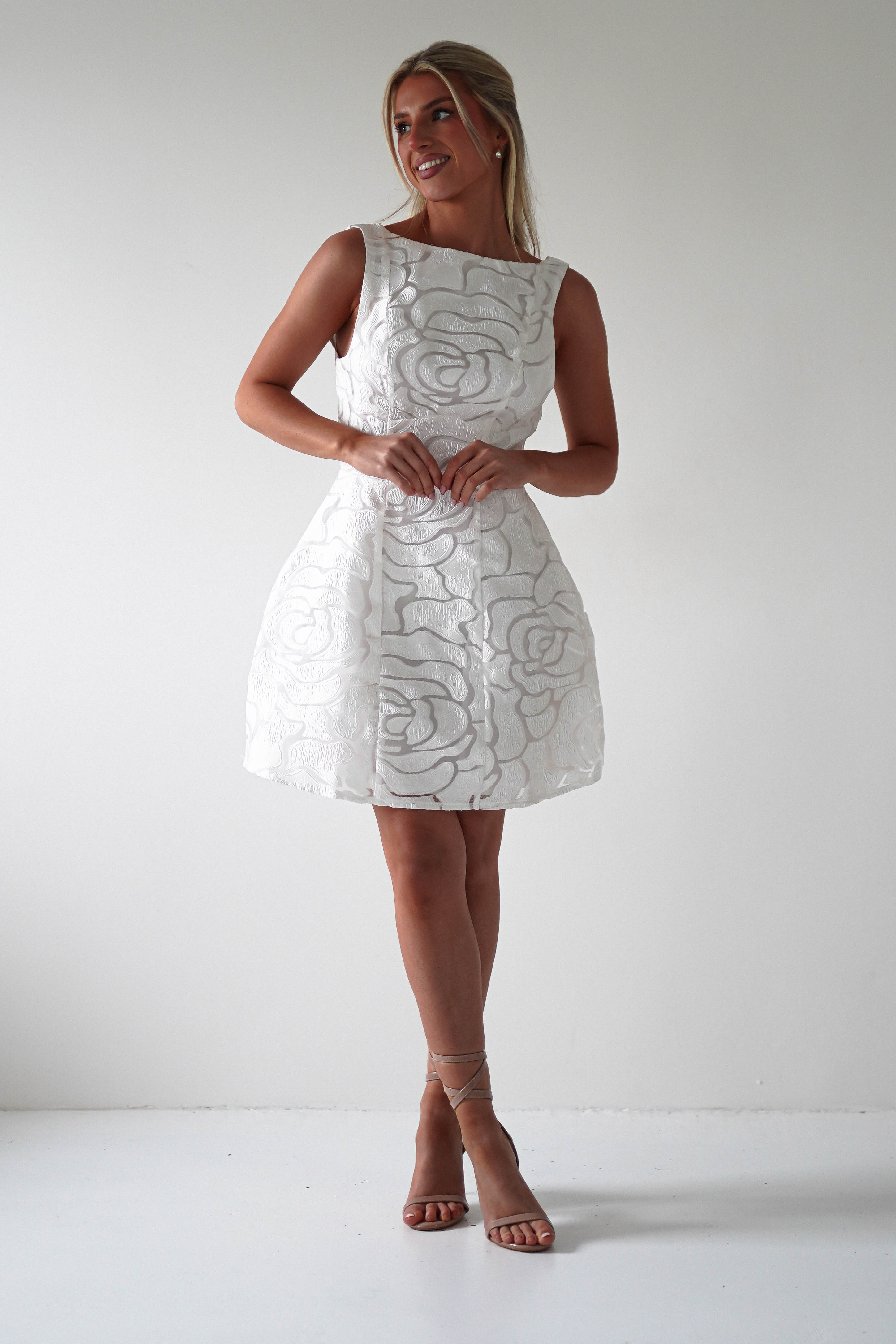 Lanie Round Neck Mini Dress | White | Oh Hello Clothing | XS (6)