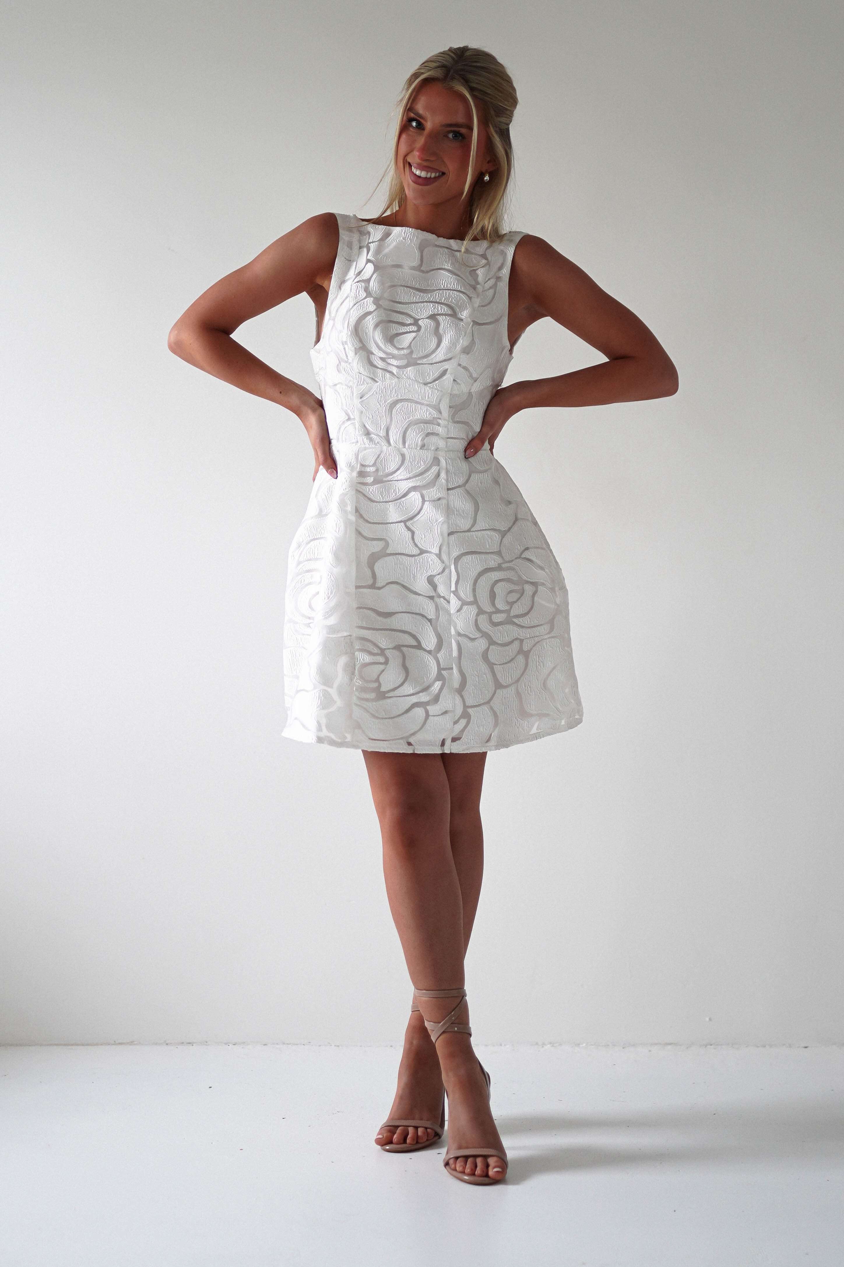 Lanie Round Neck Mini Dress | White | Oh Hello Clothing | XS (6)