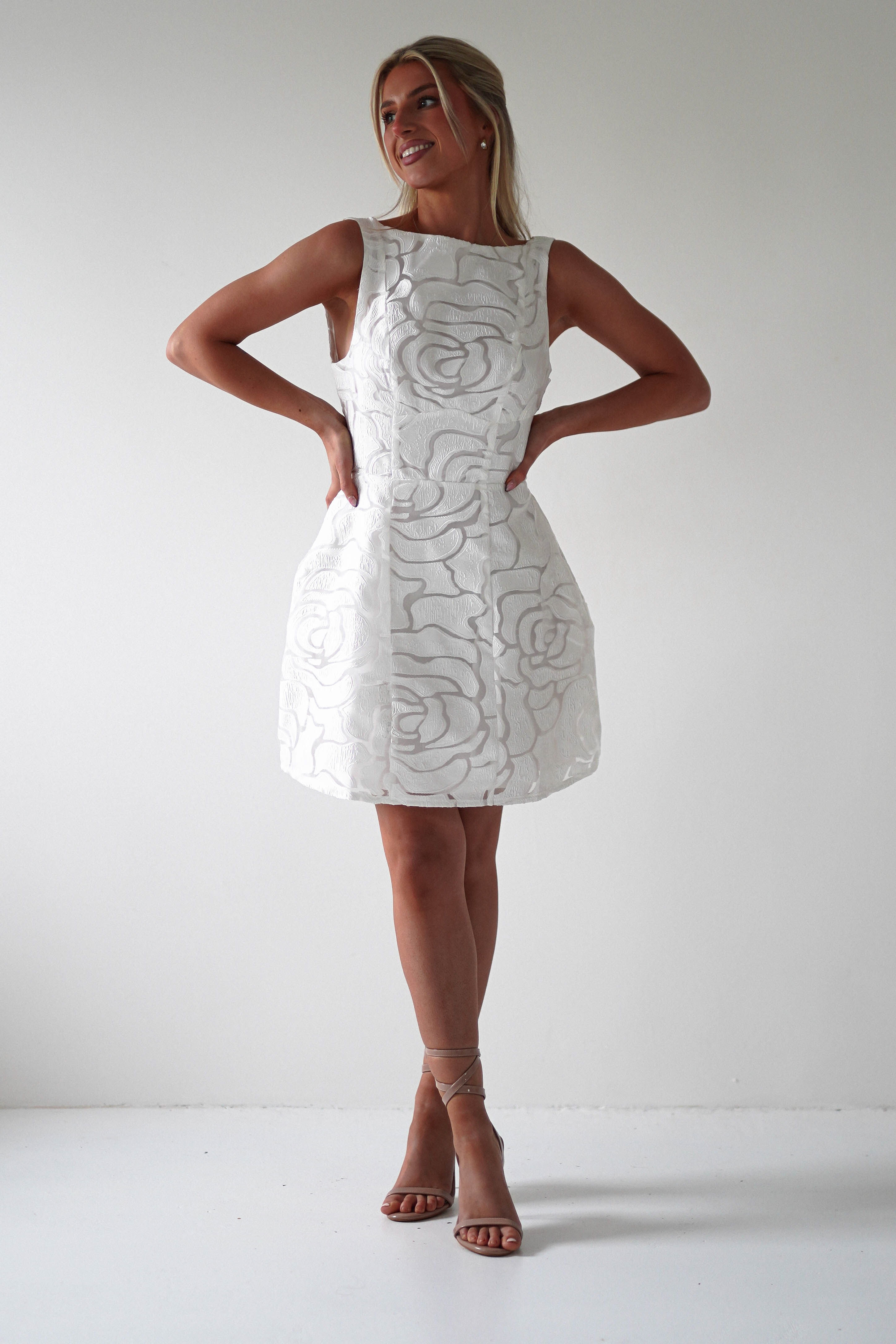 Lanie Round Neck Mini Dress | White | Oh Hello Clothing | XS (6)