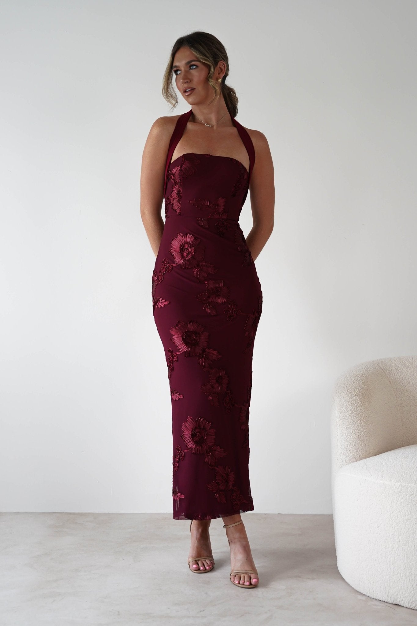 Lilani Textured Midaxi Dress | Wine | Oh Hello Clothing | XS (6)