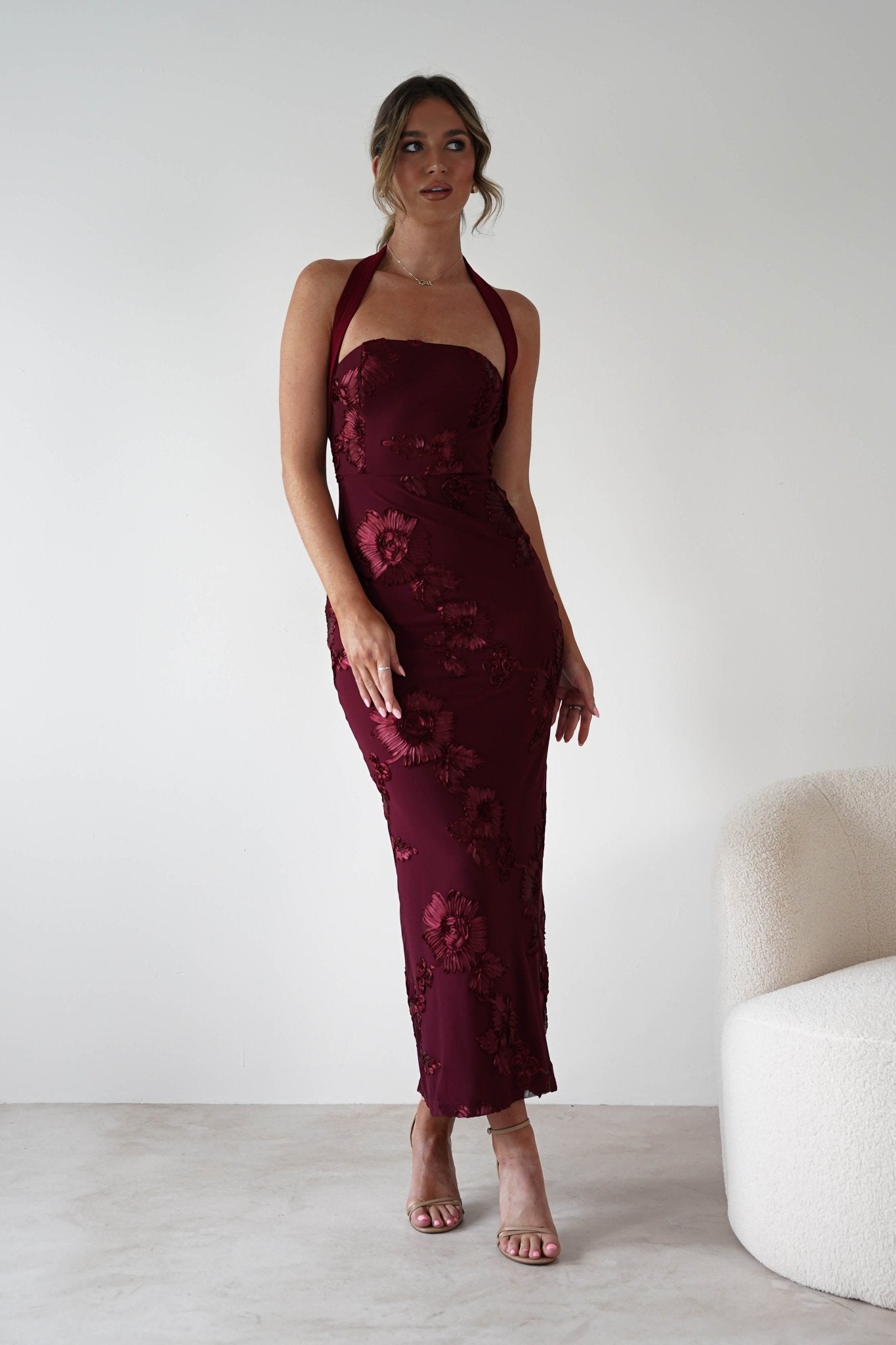 Lilani Textured Midaxi Dress | Wine | Oh Hello Clothing | XS (6)