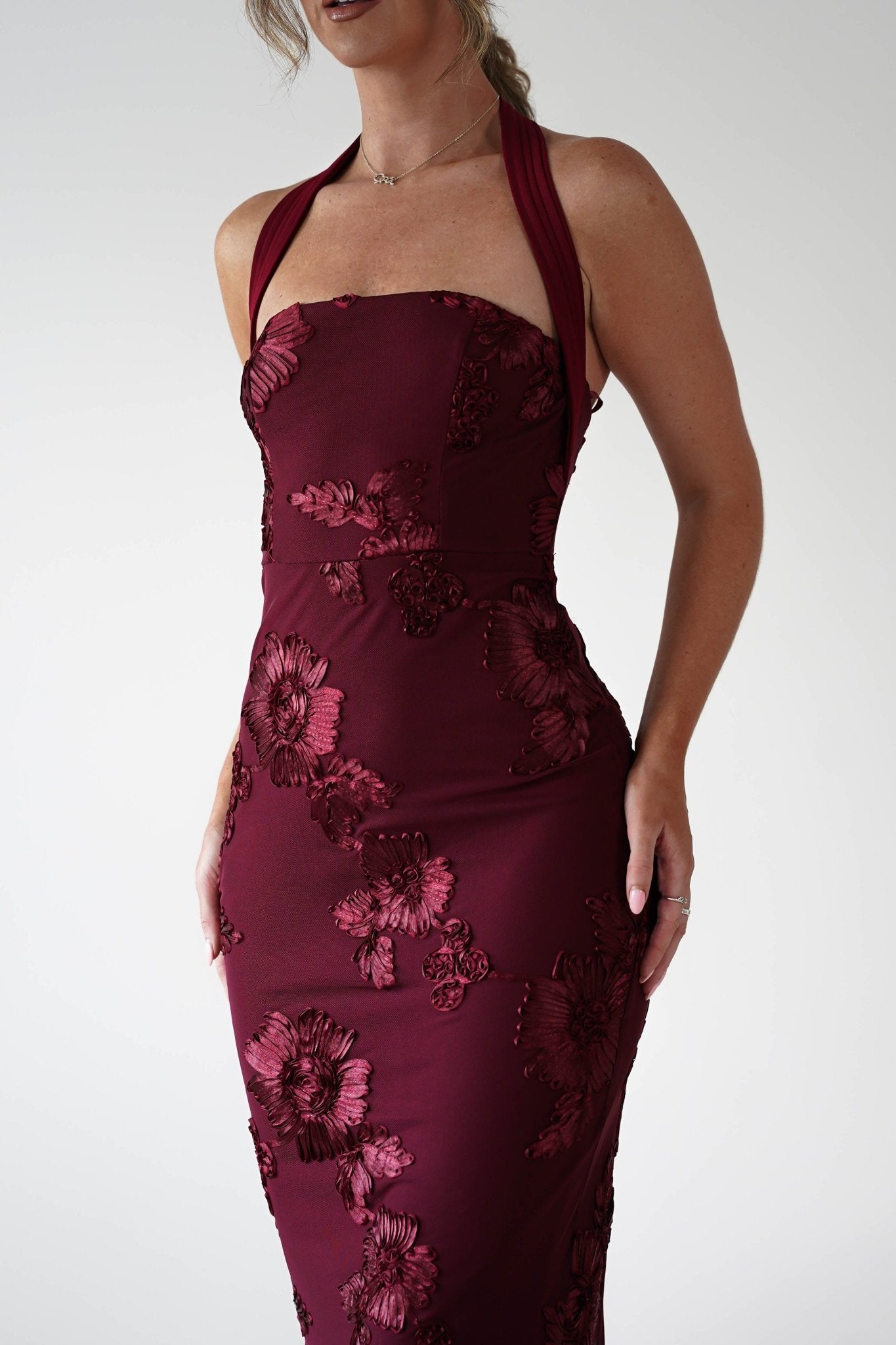 Lilani Textured Midaxi Dress | Wine | Oh Hello Clothing | XS (6)