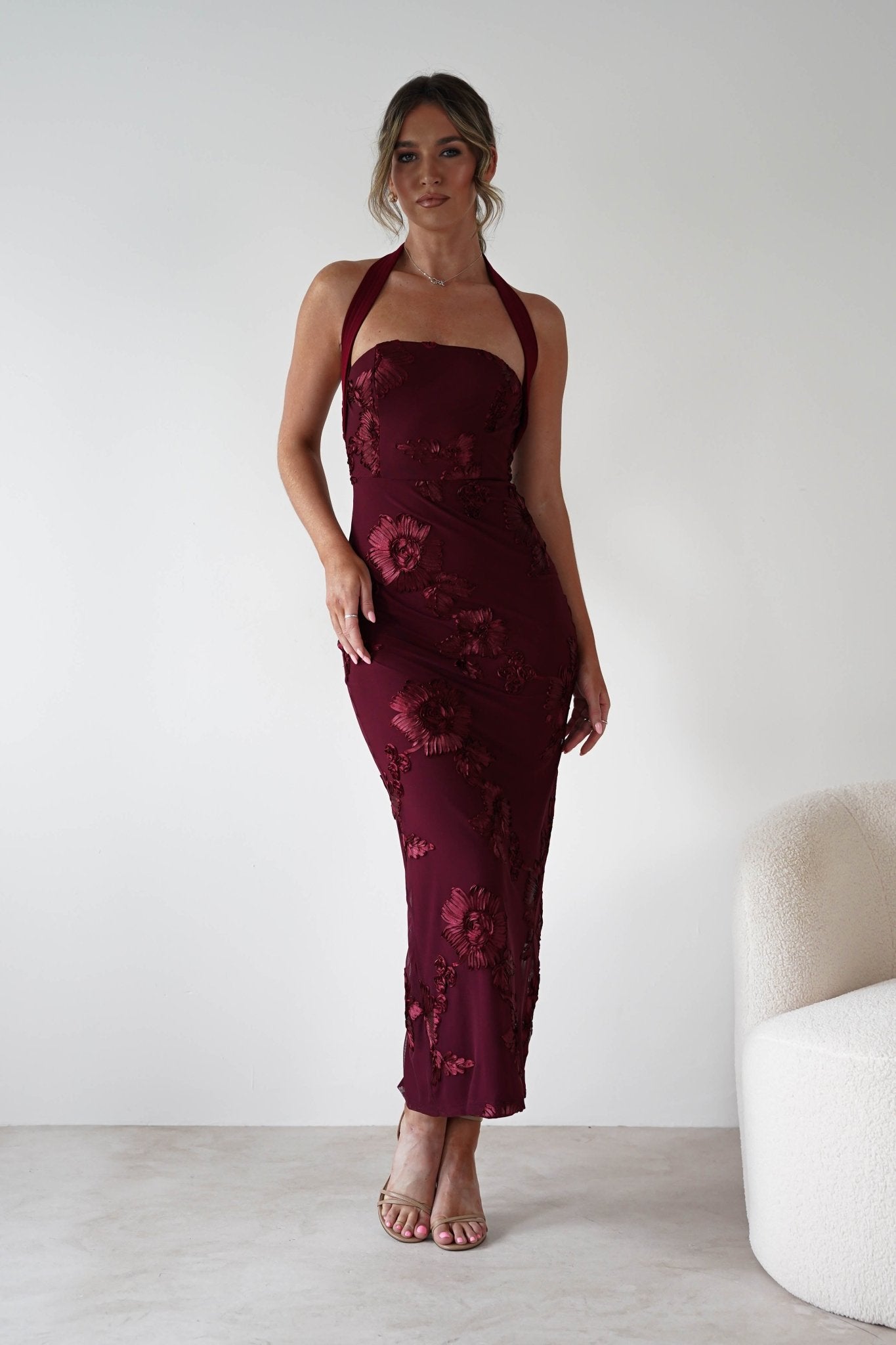 Lilani Textured Midaxi Dress | Wine | Oh Hello Clothing | XS (6)