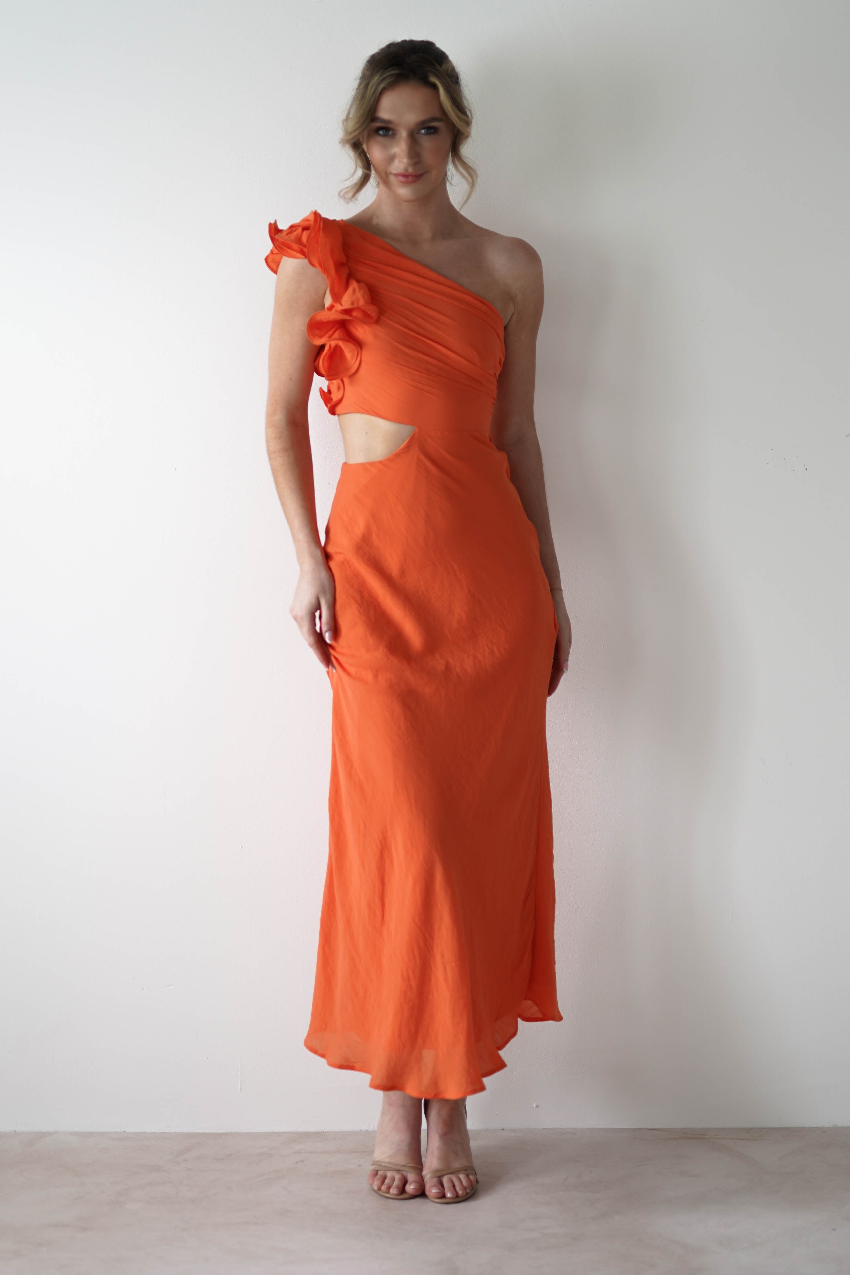 Logen Ruffle Sleeve Midaxi | Orange | Oh Hello Clothing | XS (6)