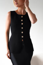 Louella Gold Button Waistcoat Top | Black | Oh Hello Clothing | S/M (6 - 10)