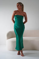 Lucia Soft Satin Slip Midi Dress | Emerald Green | Oh Hello Clothing | XS (6)