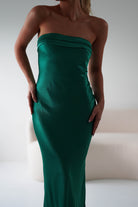 Lucia Soft Satin Slip Midi Dress | Emerald Green | Oh Hello Clothing | XS (6)