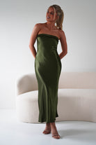 Lucia Soft Satin Slip Midi Dress | Olive | Oh Hello Clothing | XS (6)