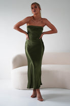 Lucia Soft Satin Slip Midi Dress | Olive | Oh Hello Clothing | XS (6)