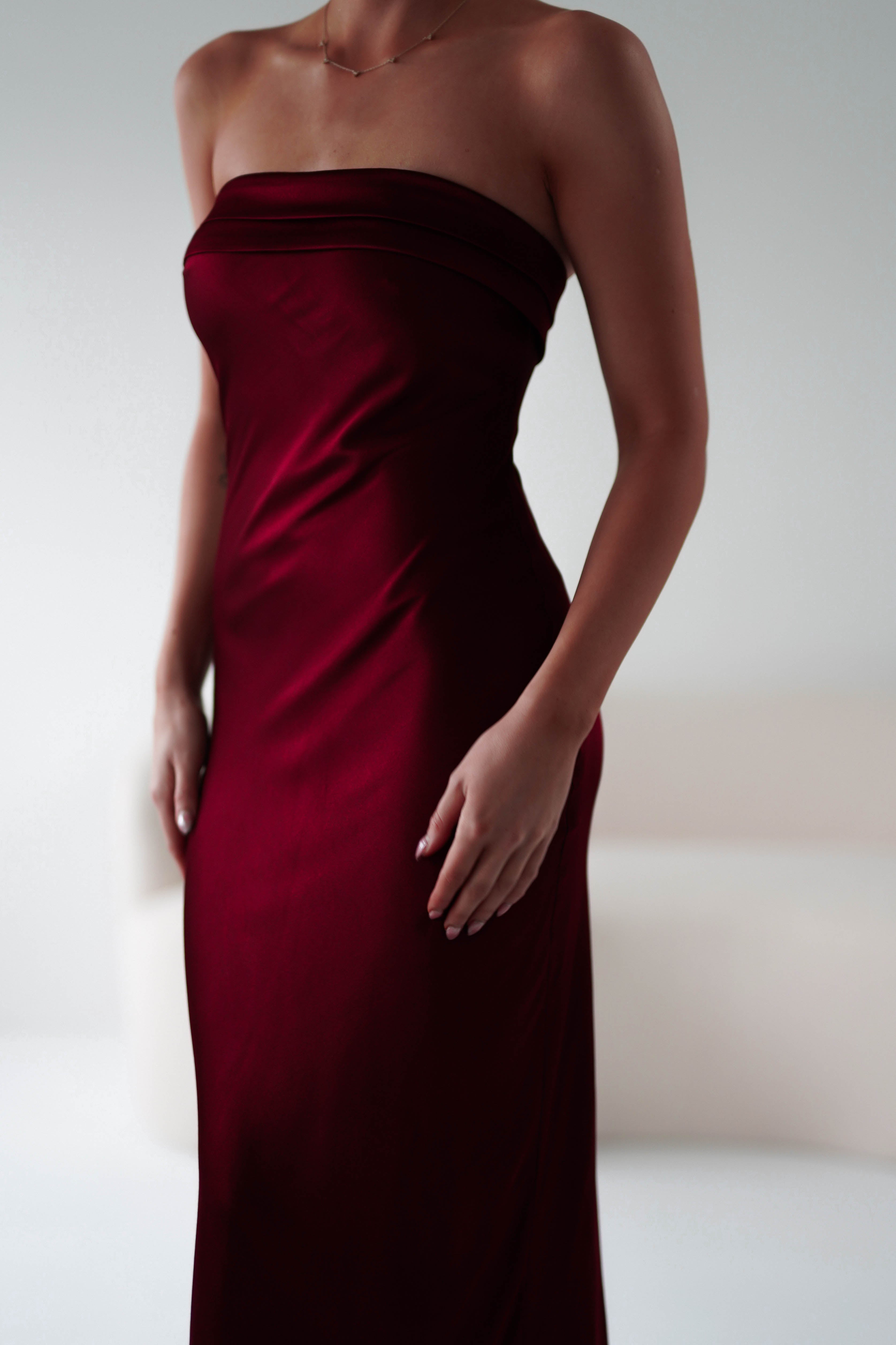 Lucia Soft Satin Slip Midi Dress | Wine | Oh Hello Clothing | XS (6)