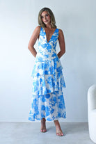 Lyla Floral Ruffle Midaxi Dress | Blue/White | Oh Hello Clothing | XS (6)