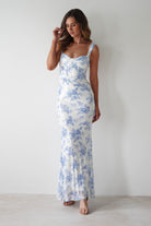 Lynelle Floral Sequin Maxi Dress | Blue/White - Oh Hello Clothing