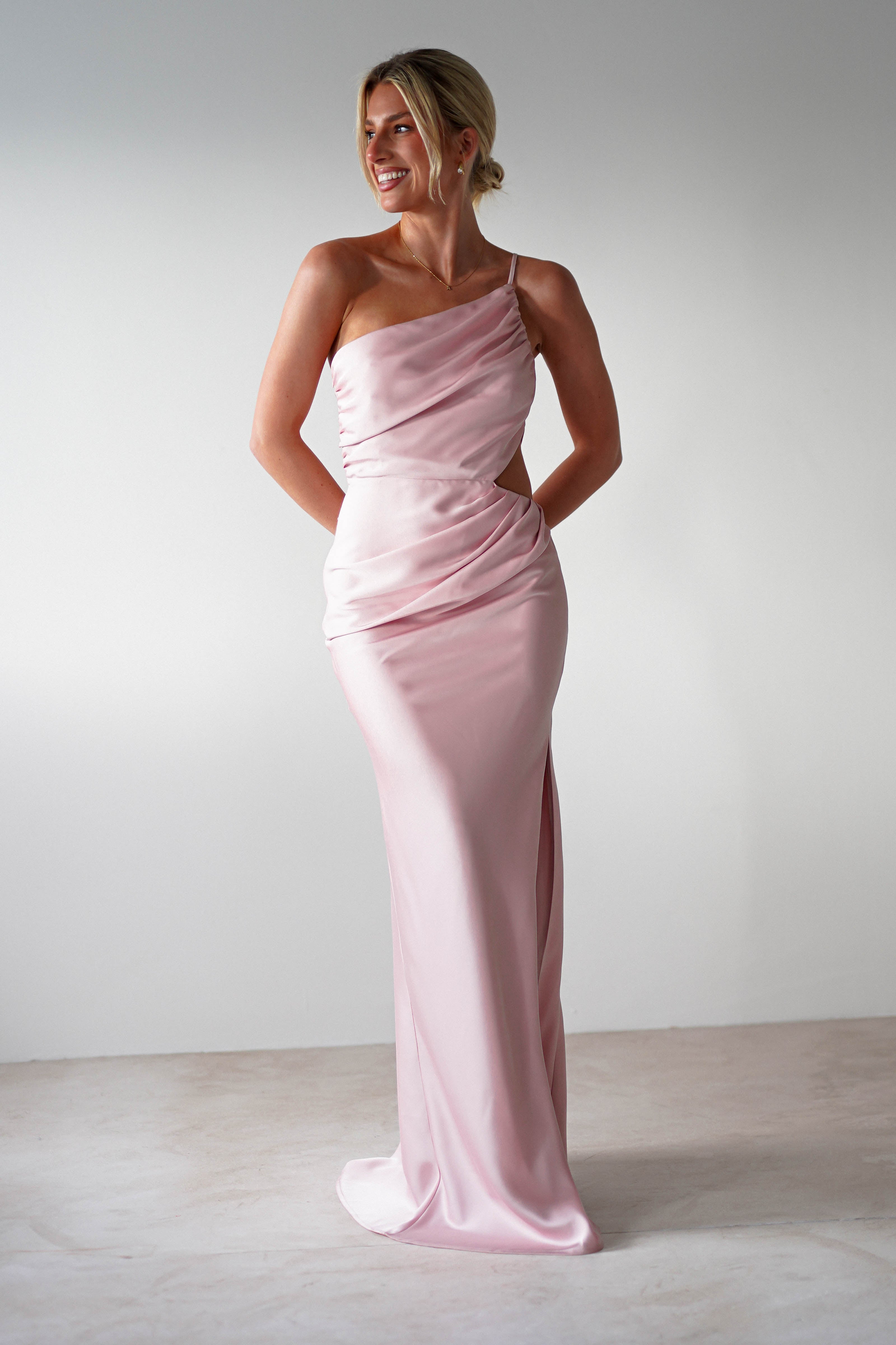 Lyra Soft Matte Satin Maxi Dress | Blush Pink | Oh Hello Clothing | XS (6)