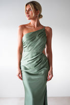 Lyra Soft Matte Satin Maxi Dress | Olive | Oh Hello Clothing | XS (6)