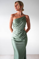 Lyra Soft Matte Satin Maxi Dress | Olive | Oh Hello Clothing | XS (6)