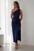 Meera Soft Matte Satin Midaxi Dress | Navy - Oh Hello Clothing