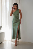 Meera Soft Matte Satin Midaxi Dress | Olive - Oh Hello Clothing