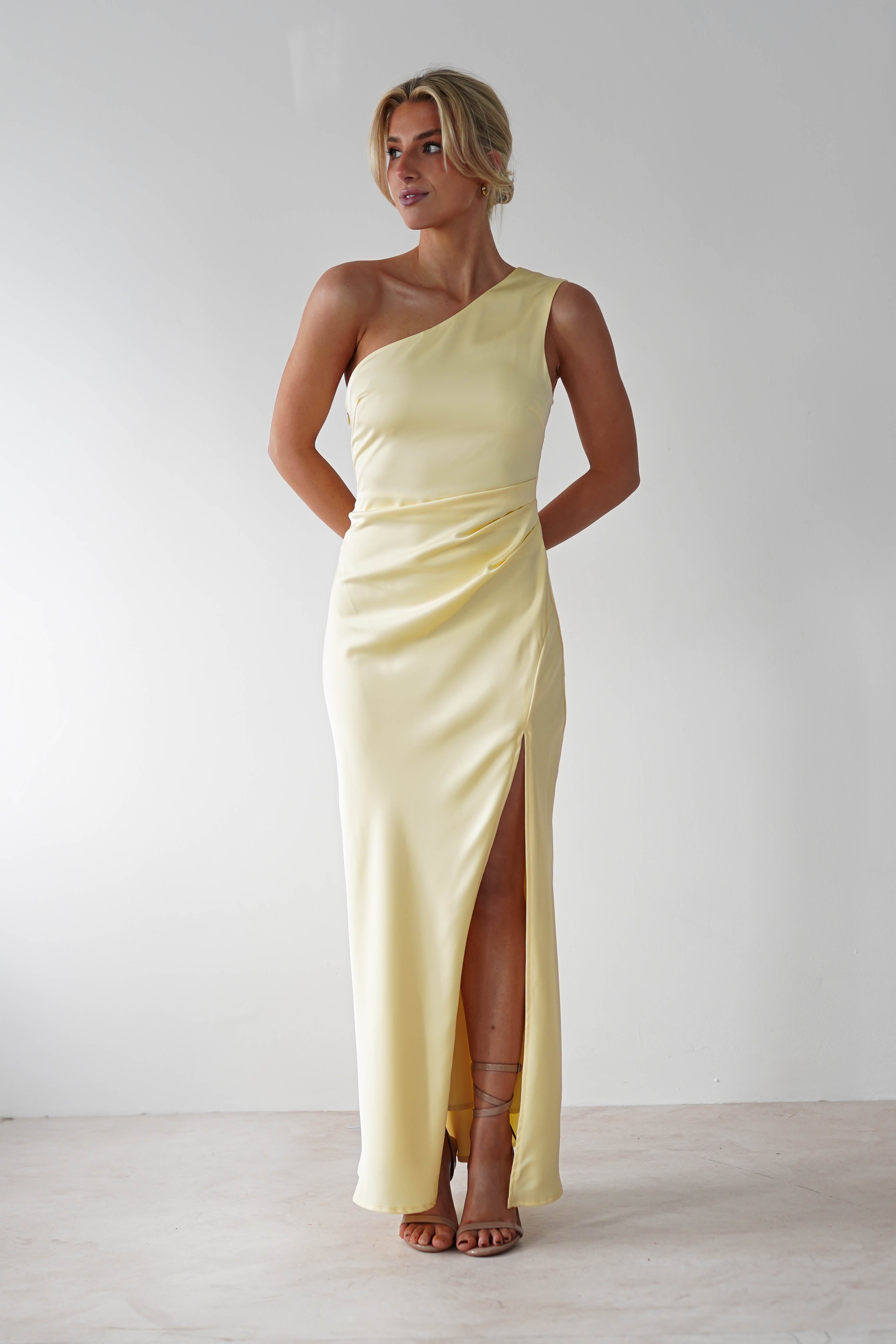 Meera Soft Matte Satin Midaxi Dress | Yellow - Oh Hello Clothing
