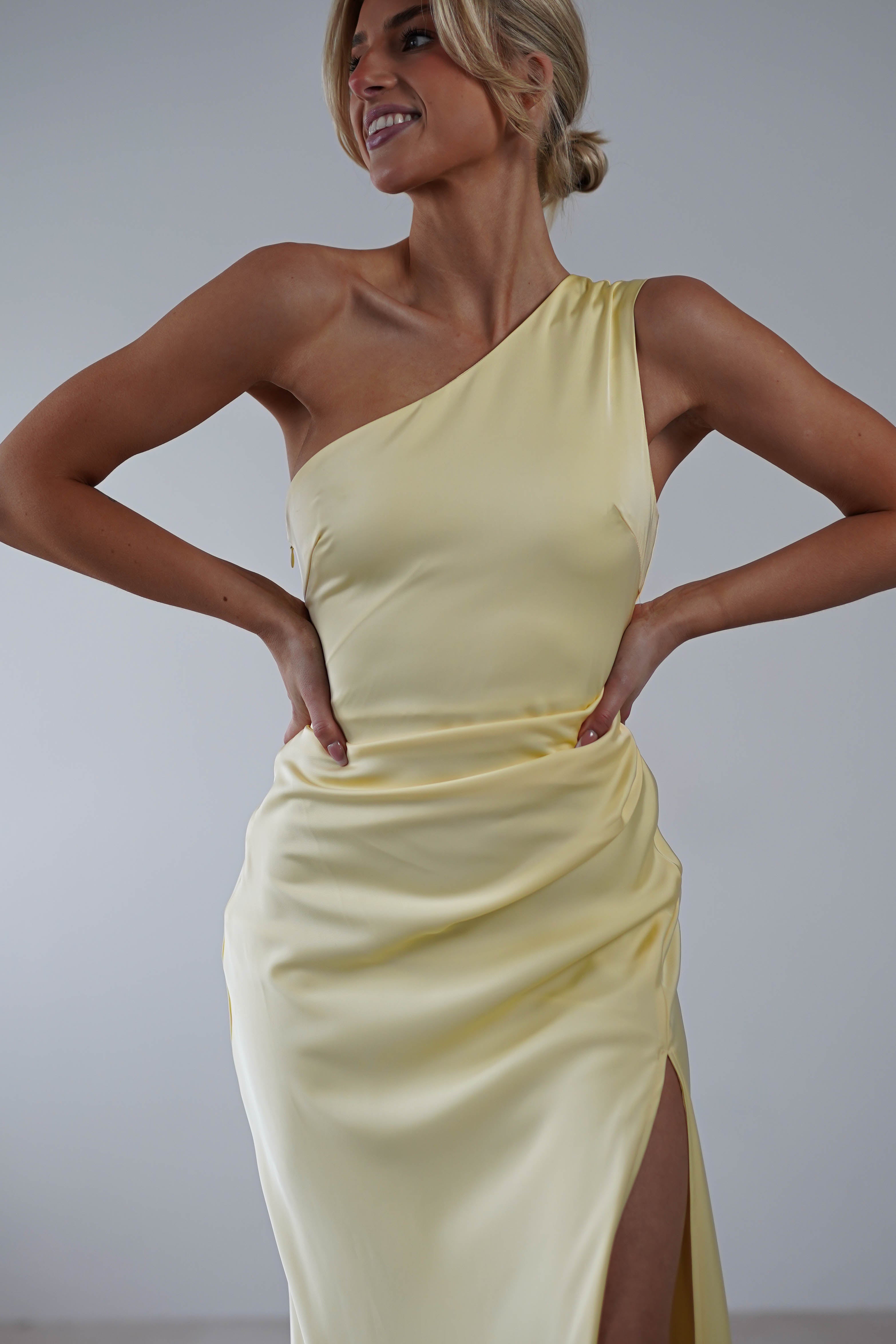 Meera Soft Matte Satin Midaxi Dress | Yellow - Oh Hello Clothing
