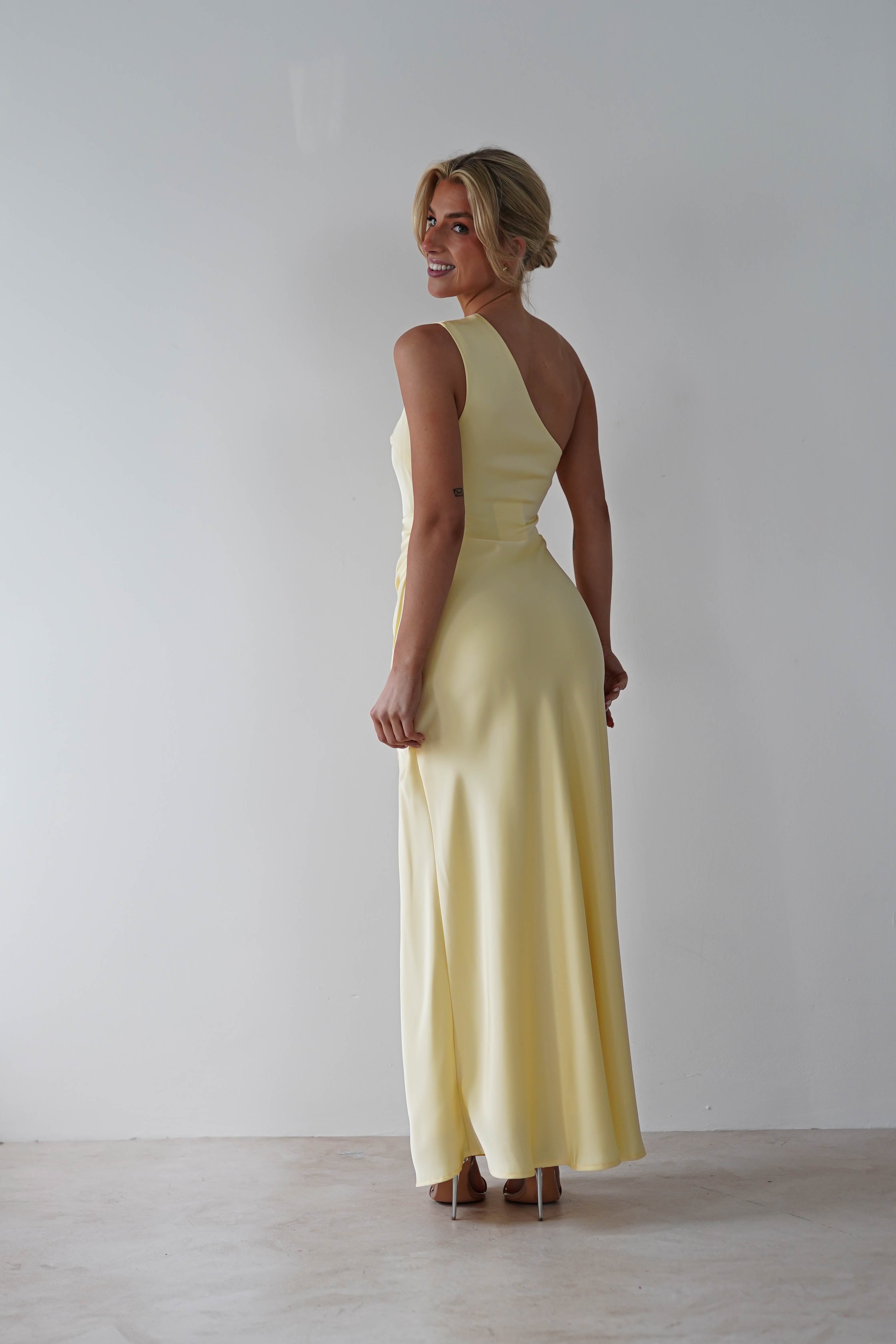 Meera Soft Matte Satin Midaxi Dress | Yellow - Oh Hello Clothing