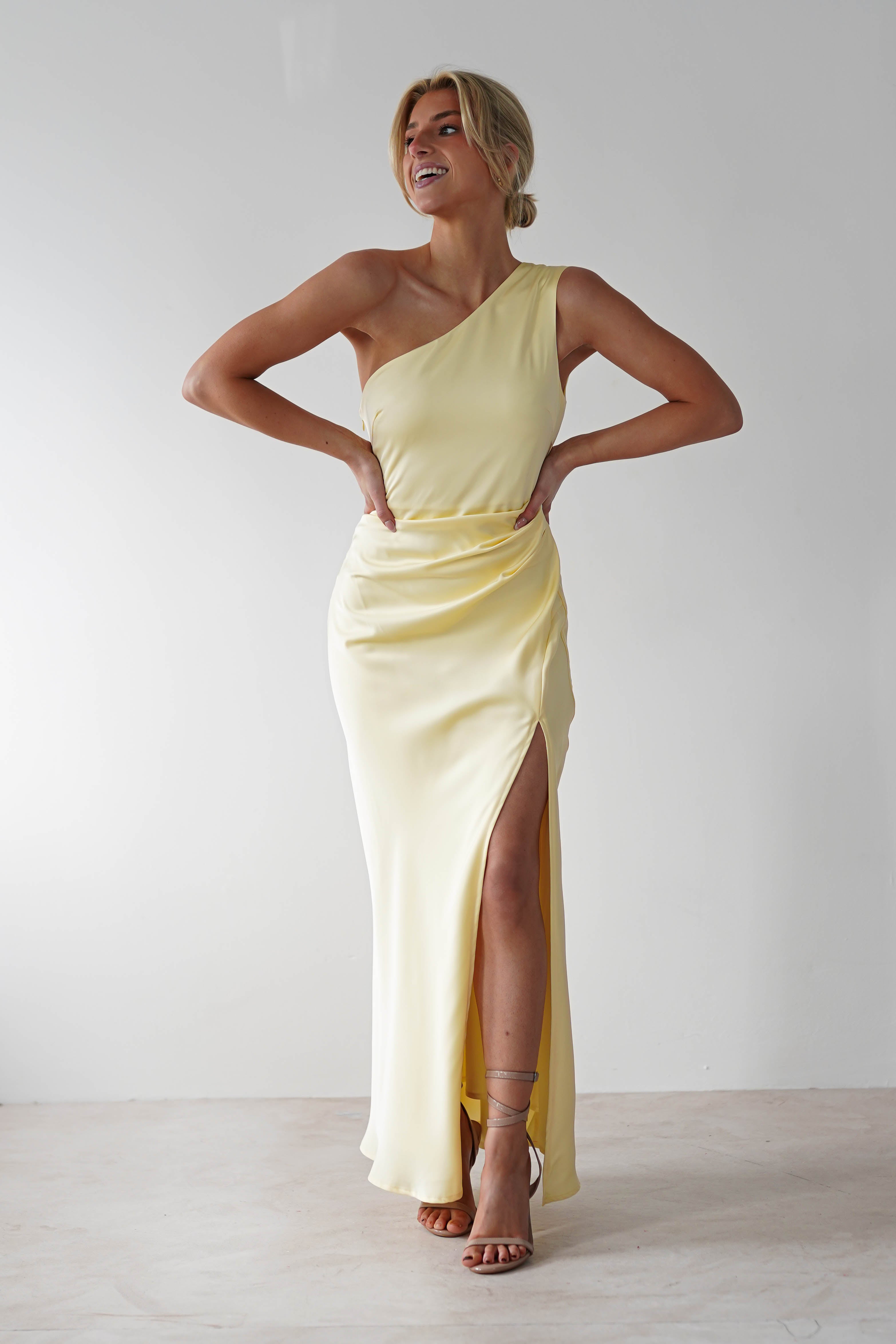 Meera Soft Matte Satin Midaxi Dress | Yellow - Oh Hello Clothing