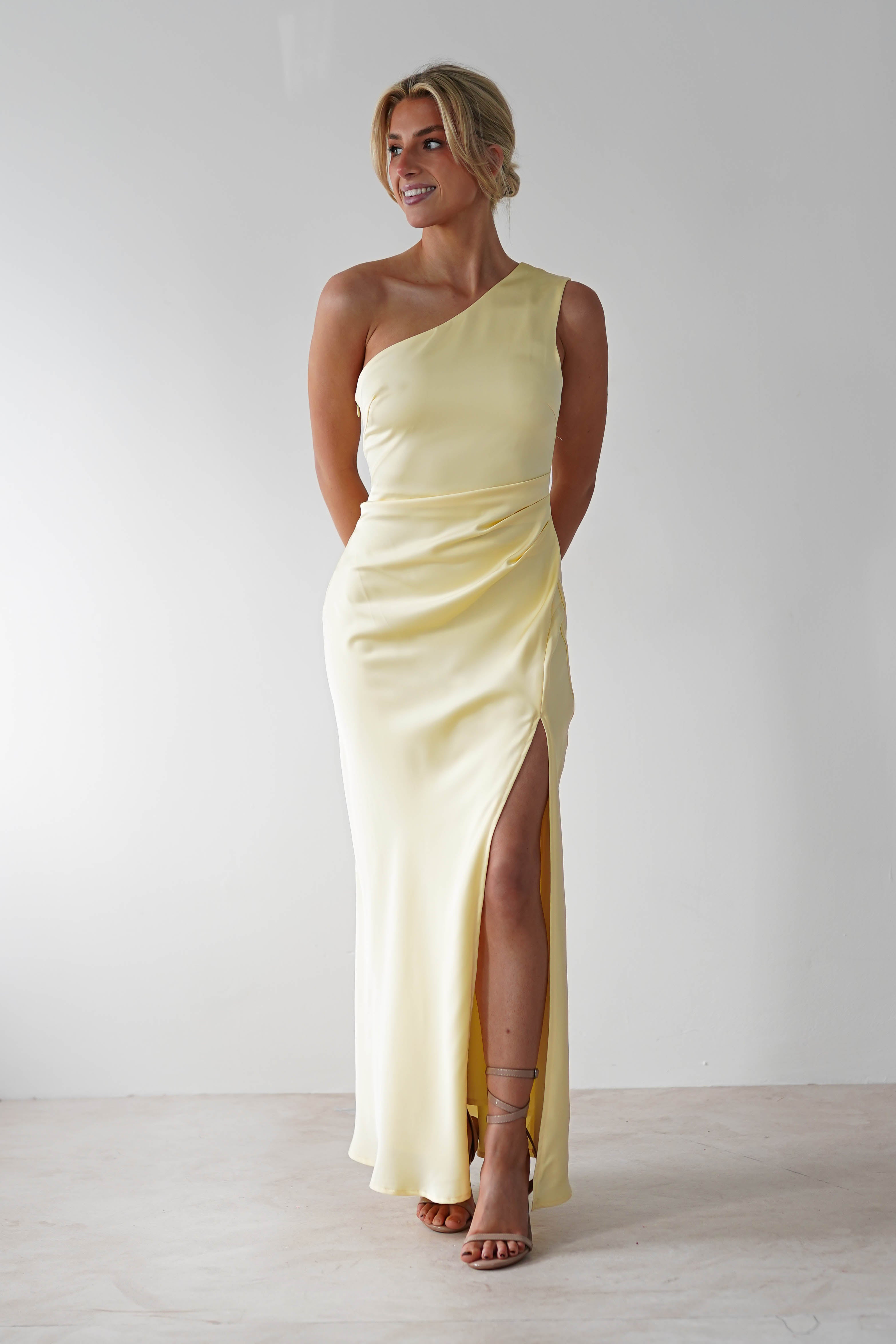 Meera Soft Matte Satin Midaxi Dress | Yellow - Oh Hello Clothing
