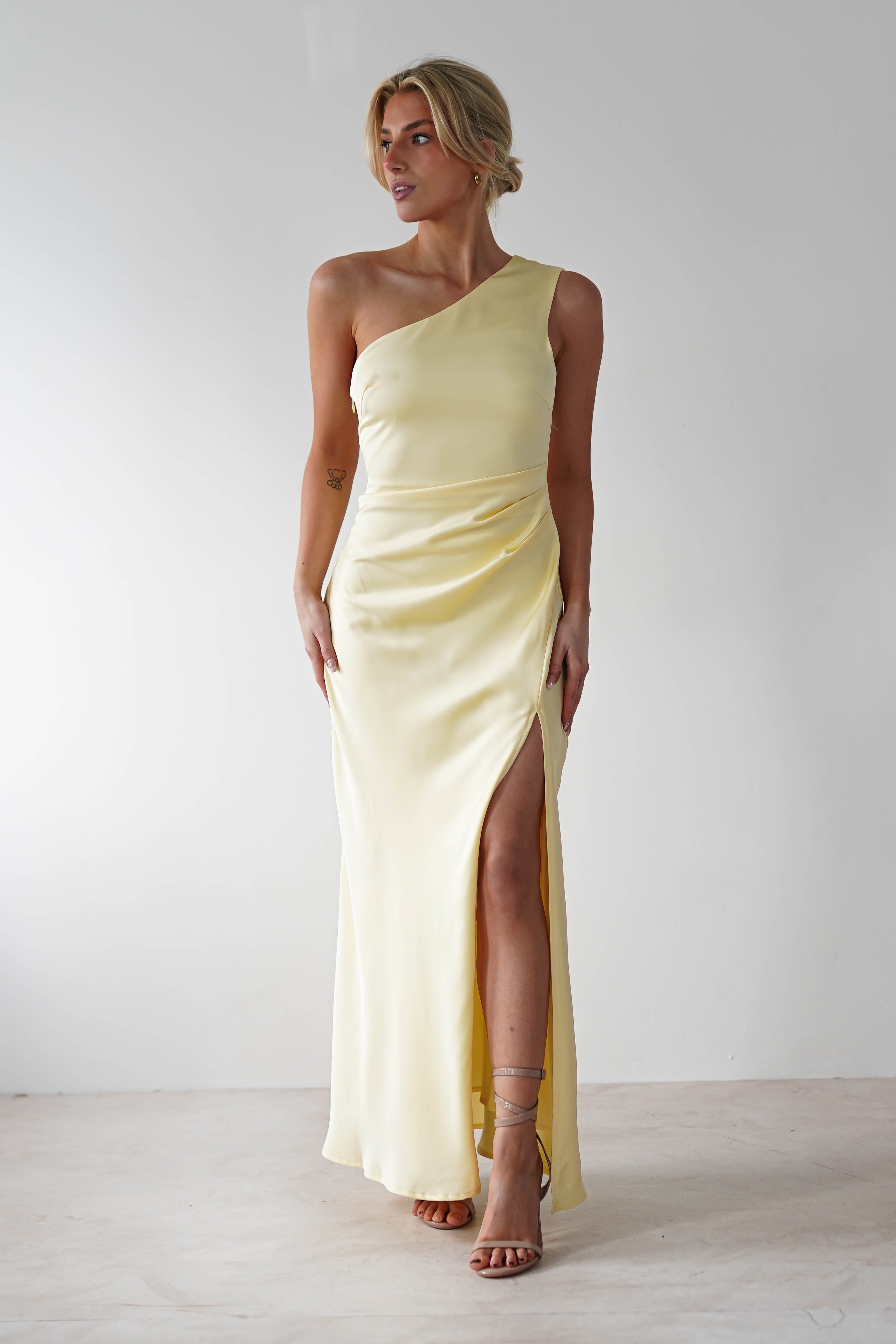 Meera Soft Matte Satin Midaxi Dress | Yellow - Oh Hello Clothing