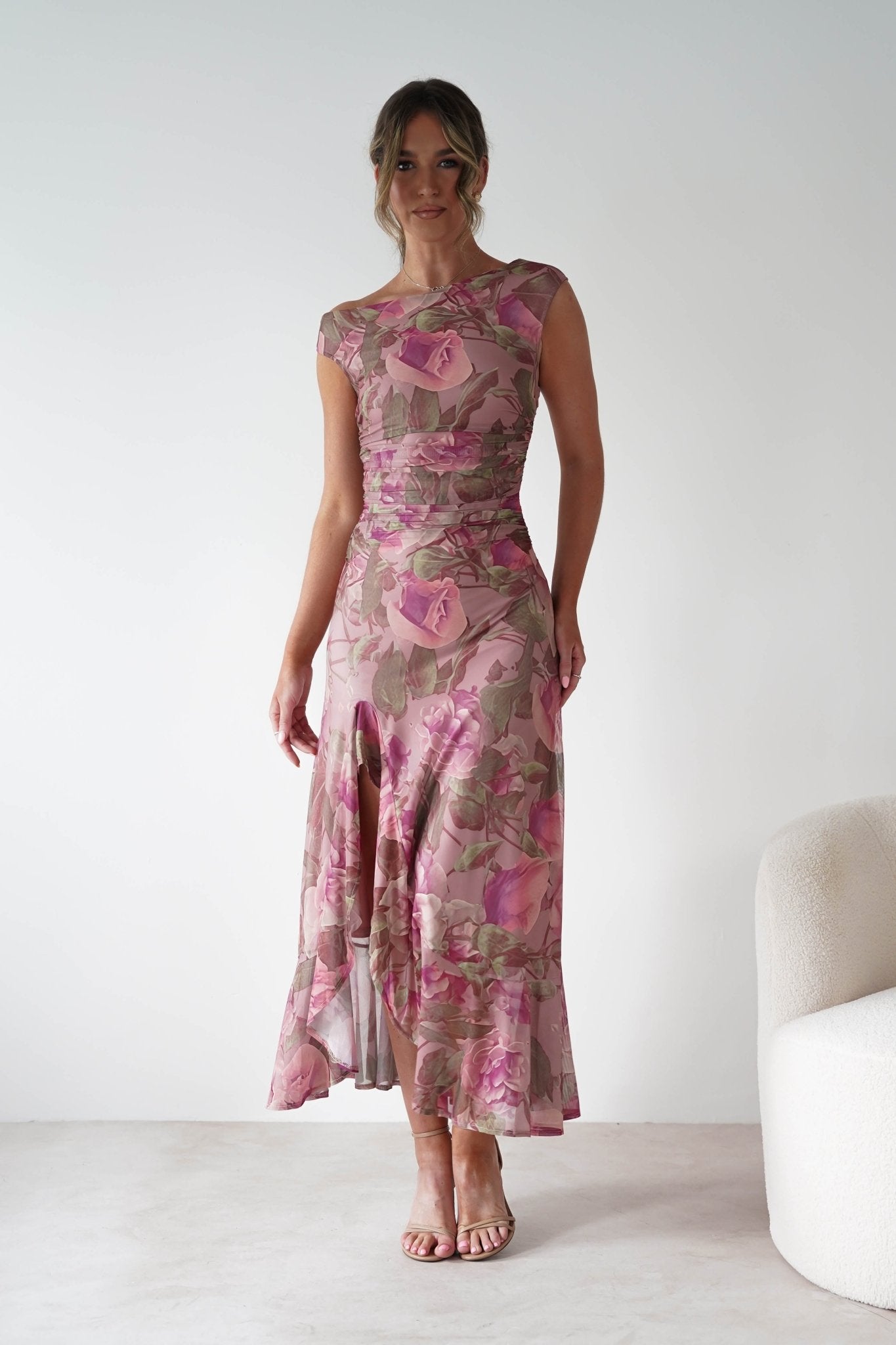Milla Mesh Floral Bodycon Maxi Dress | Blush | Oh Hello Clothing | XS (6)
