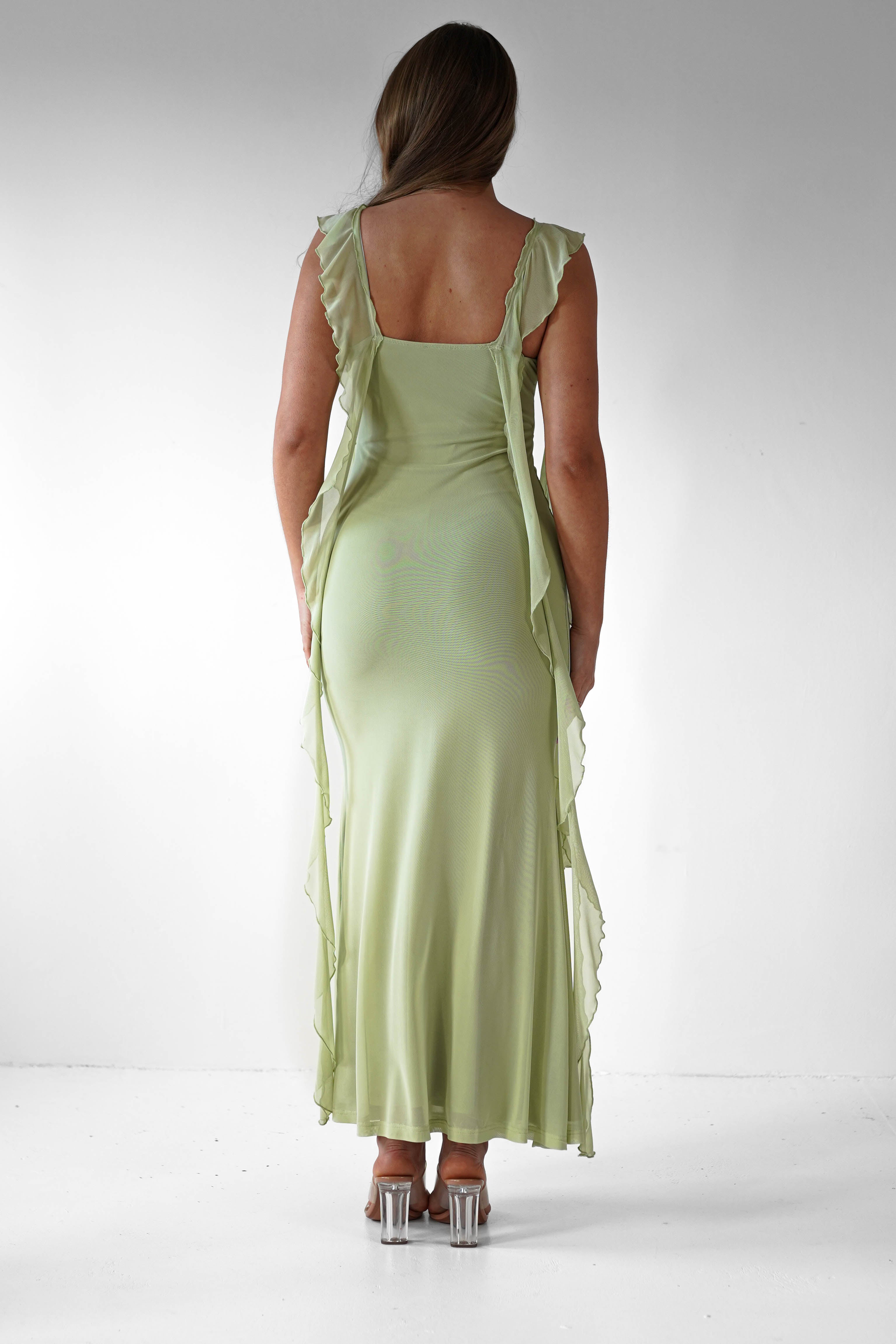 Miranda Ruffle Midaxi Dress | Pistachio | Oh Hello Clothing | XS (6)