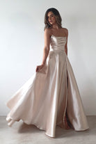 Miya Corset A - Line Satin Gown | Champagne | Oh Hello Clothing | XS (6)