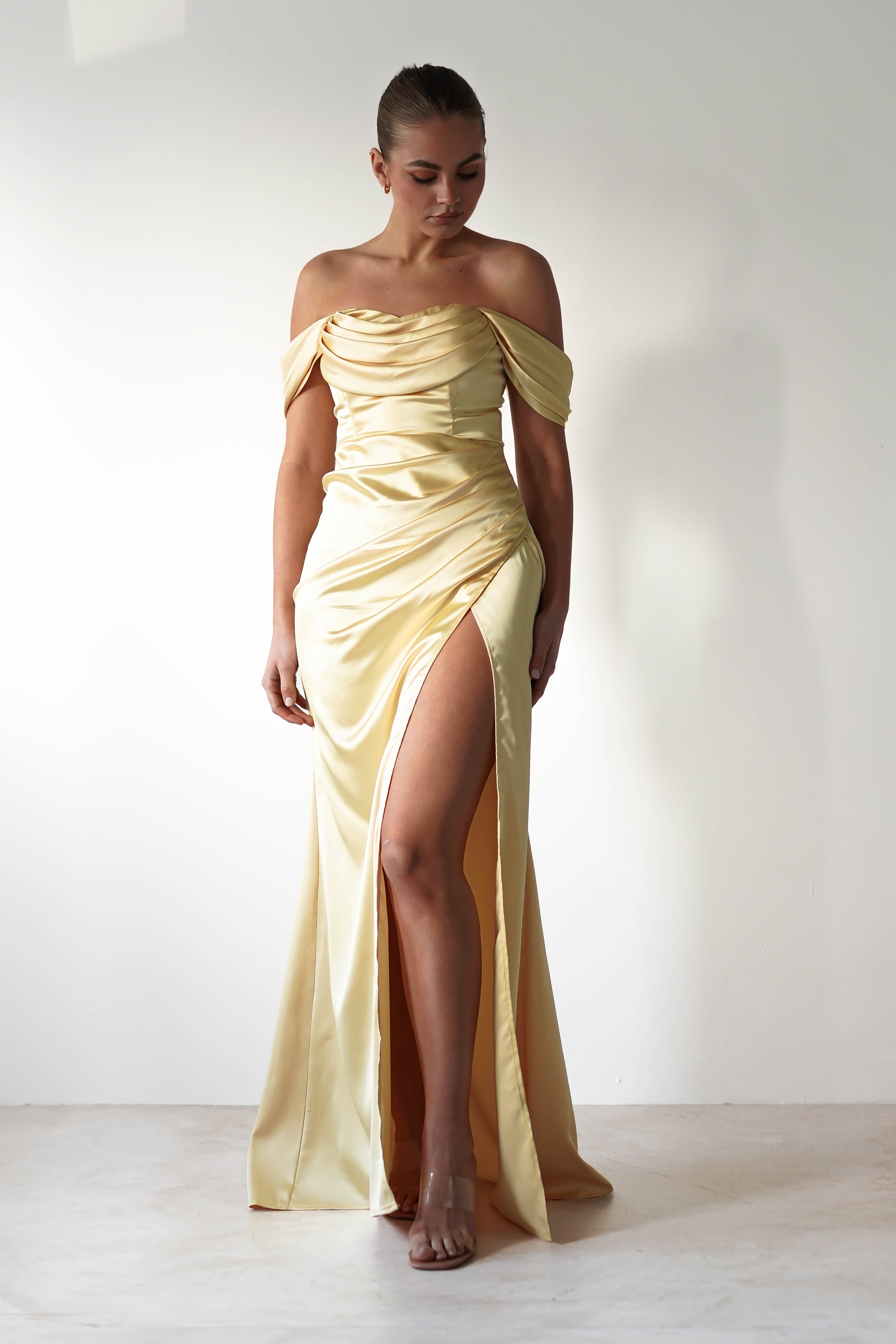 Monica Off The Shoulder Gown | Yellow - Oh Hello Clothing