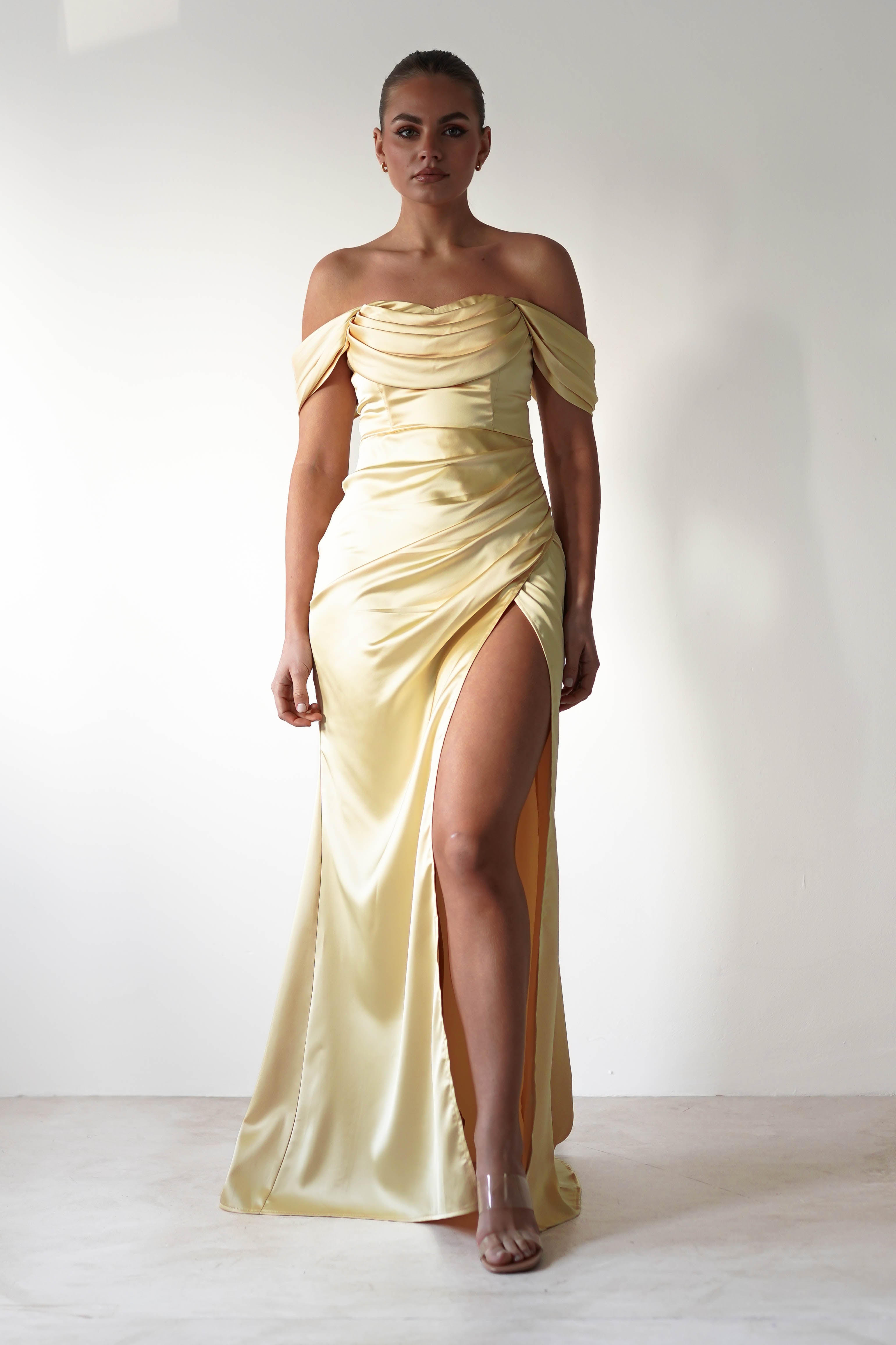 Monica Off The Shoulder Gown | Yellow - Oh Hello Clothing