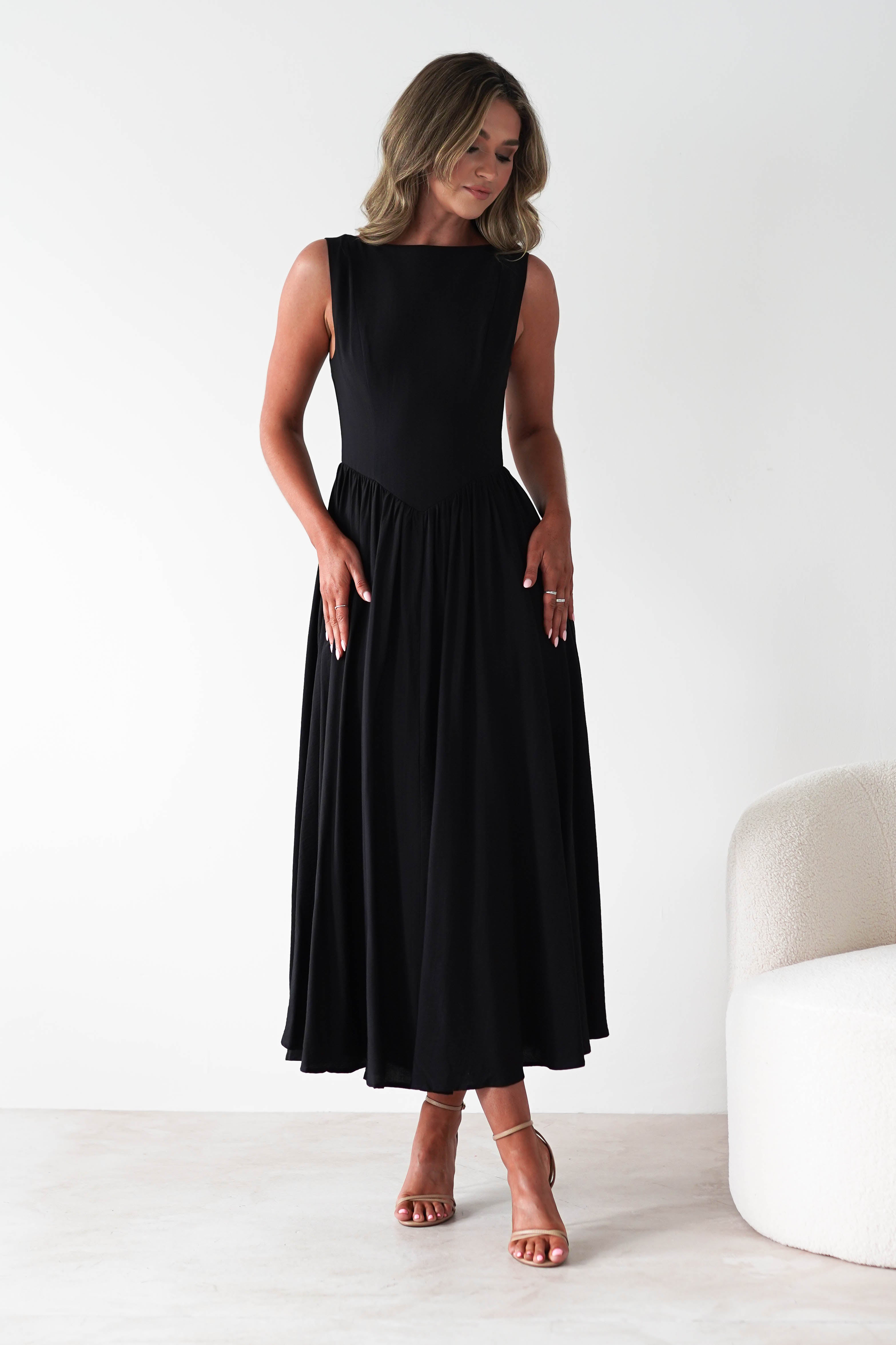 Monroe Skater Midaxi Dress | Black | Oh Hello Clothing | XS (6)