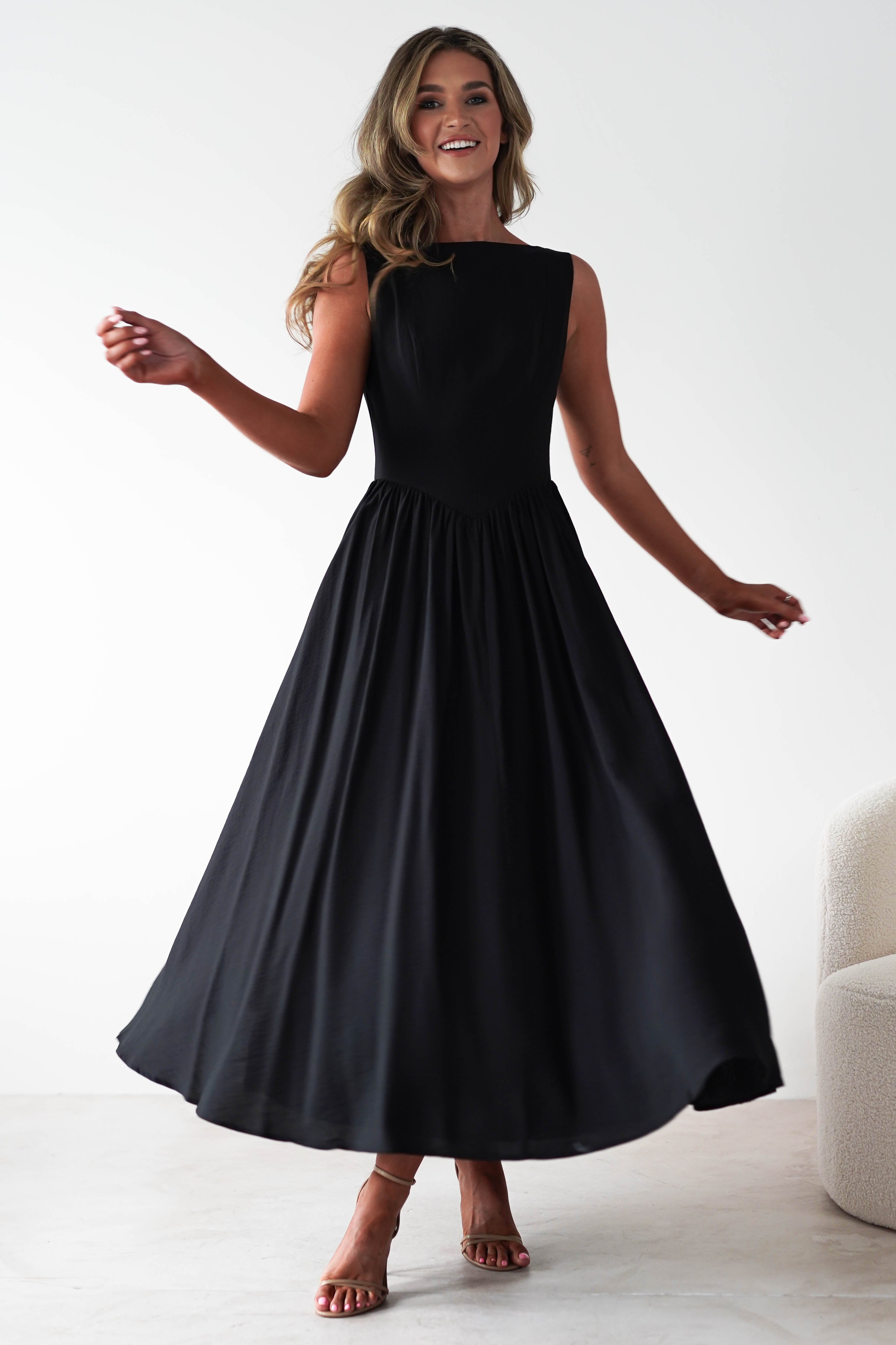 Monroe Skater Midaxi Dress | Black | Oh Hello Clothing | XS (6)