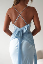 Natasha Satin Draped Maxi Dress | Blue | Oh Hello Clothing | XS (6)