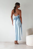 Natasha Satin Draped Maxi Dress | Blue | Oh Hello Clothing | XS (6)