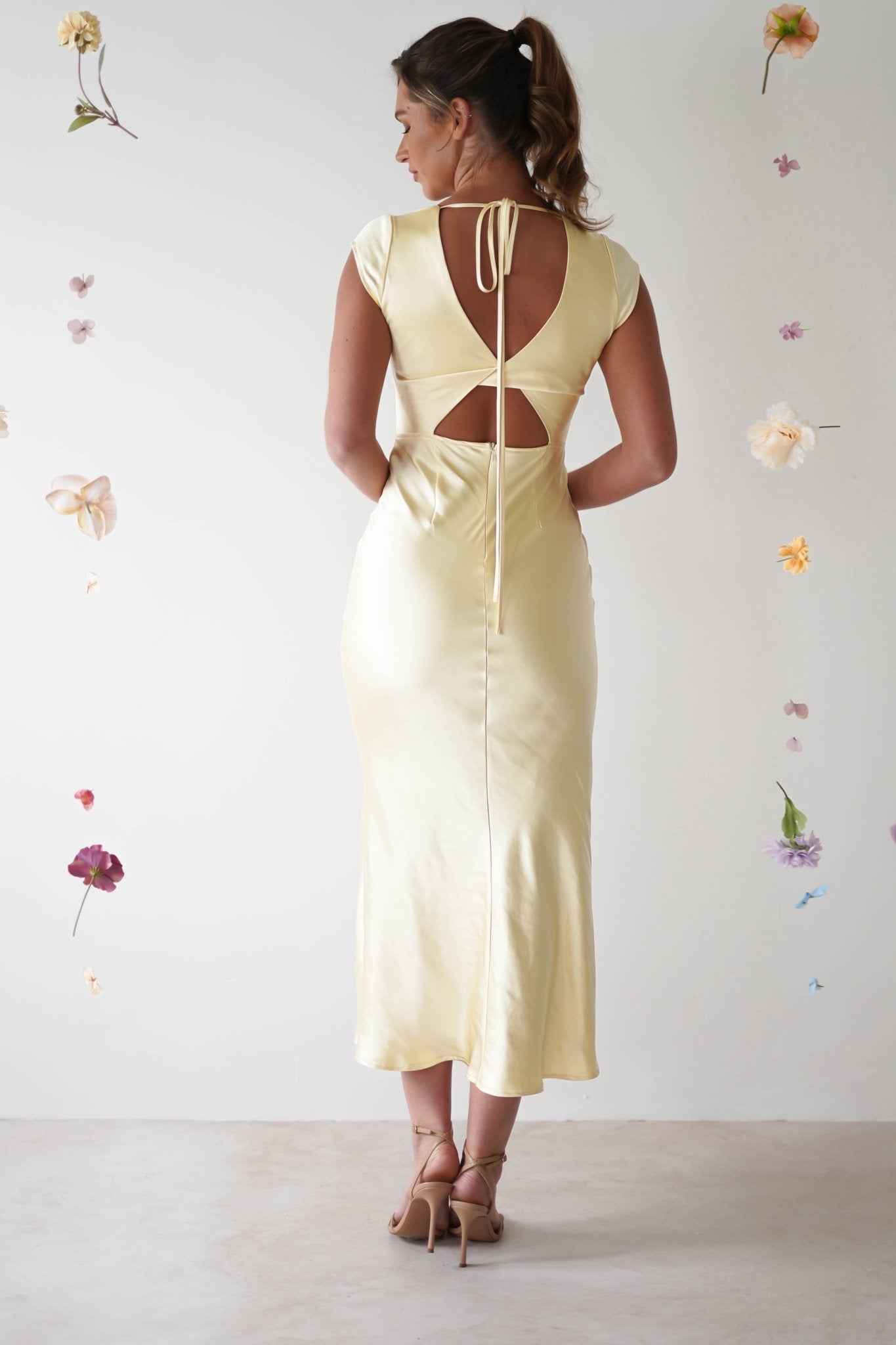 Nellie Soft Satin Midaxi Dress | Yellow | Oh Hello Clothing | XS (6)