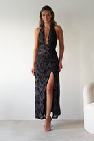Paxton Halter Neck Floral Maxi Dress | Black | Oh Hello Clothing | S (8)