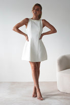 Polly Structured Pearl Detail Mini Dress | White | Oh Hello Clothing | XS (6)
