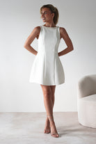 Polly Structured Pearl Detail Mini Dress | White | Oh Hello Clothing | XS (6)