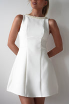 Polly Structured Pearl Detail Mini Dress | White | Oh Hello Clothing | XS (6)